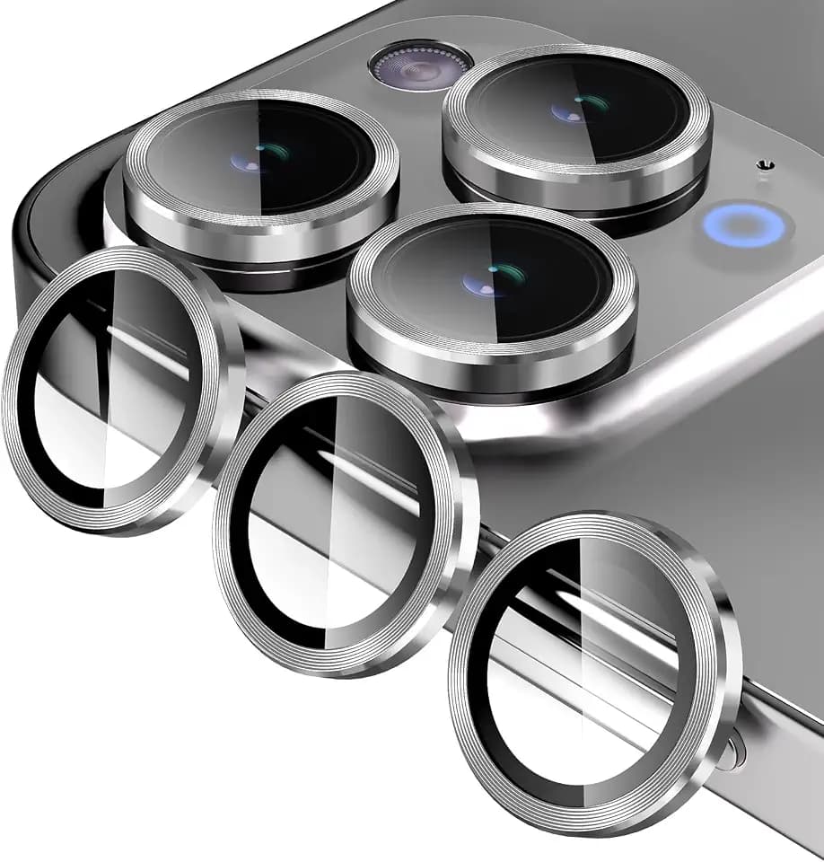 Jeluse Camera Lens Protector for iPhone 17 Pro Max/17 Pro/16 Pro Max/16 Pro/15 Pro Max/15 Pro/14 Pro Max/14 Pro, 9H Tempered Glass Screen Protector Cover Alignment Kit Metal Individual Ring