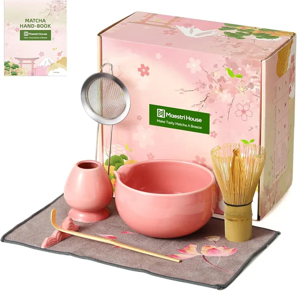 Maestri House Matcha Besen Set Geschenkset 7-Teilig in Rosa