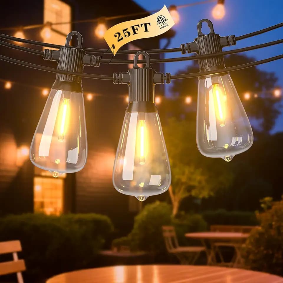 ST38 LED Outdoor String Lights, 25FT Waterproof IP65 Hanging Patio Lights