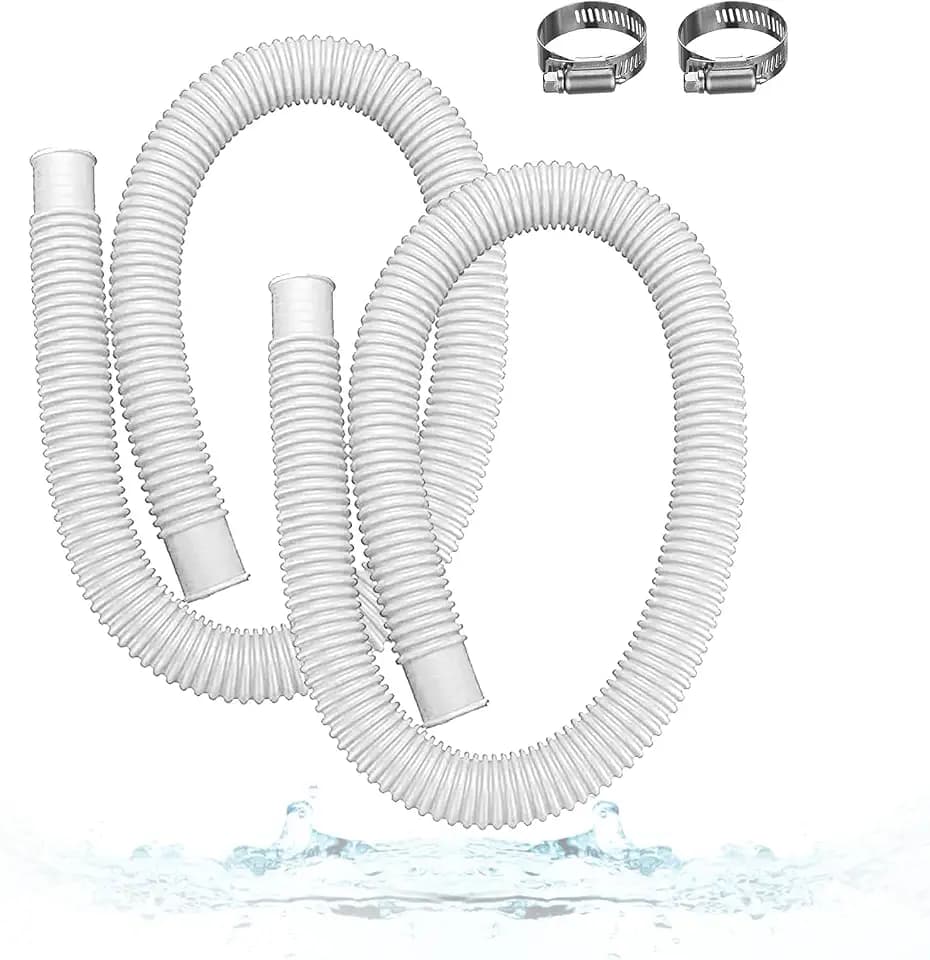1.5" x 59" Pool Hoses for Above Ground Pools – 2-Pack Pool Pump Replacement Hose with 8 Clamps, Compatible with Intex, Coleman, Summer Waves Pool Pumps & Filters (White 2pcs-1.5“)