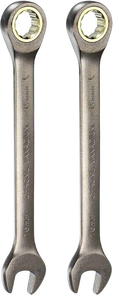 HARFINGTON 2Pcs Ratcheting Wrench 16mm Metric Open End Wrench 90-Teeth CR-V Steel Nickel Plated Fixed Head Combination Ratchet Wrench for Fasteners Nut Bolt