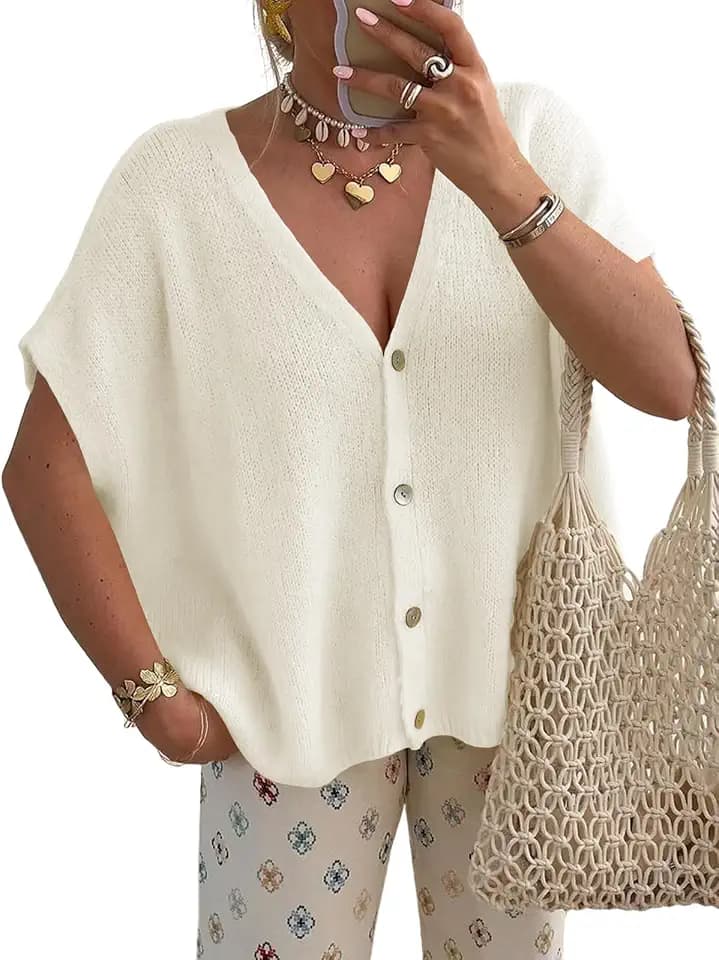 Saodimallsu Womens Fall Short Sleeve Cardigans Sweater Oversized Tops