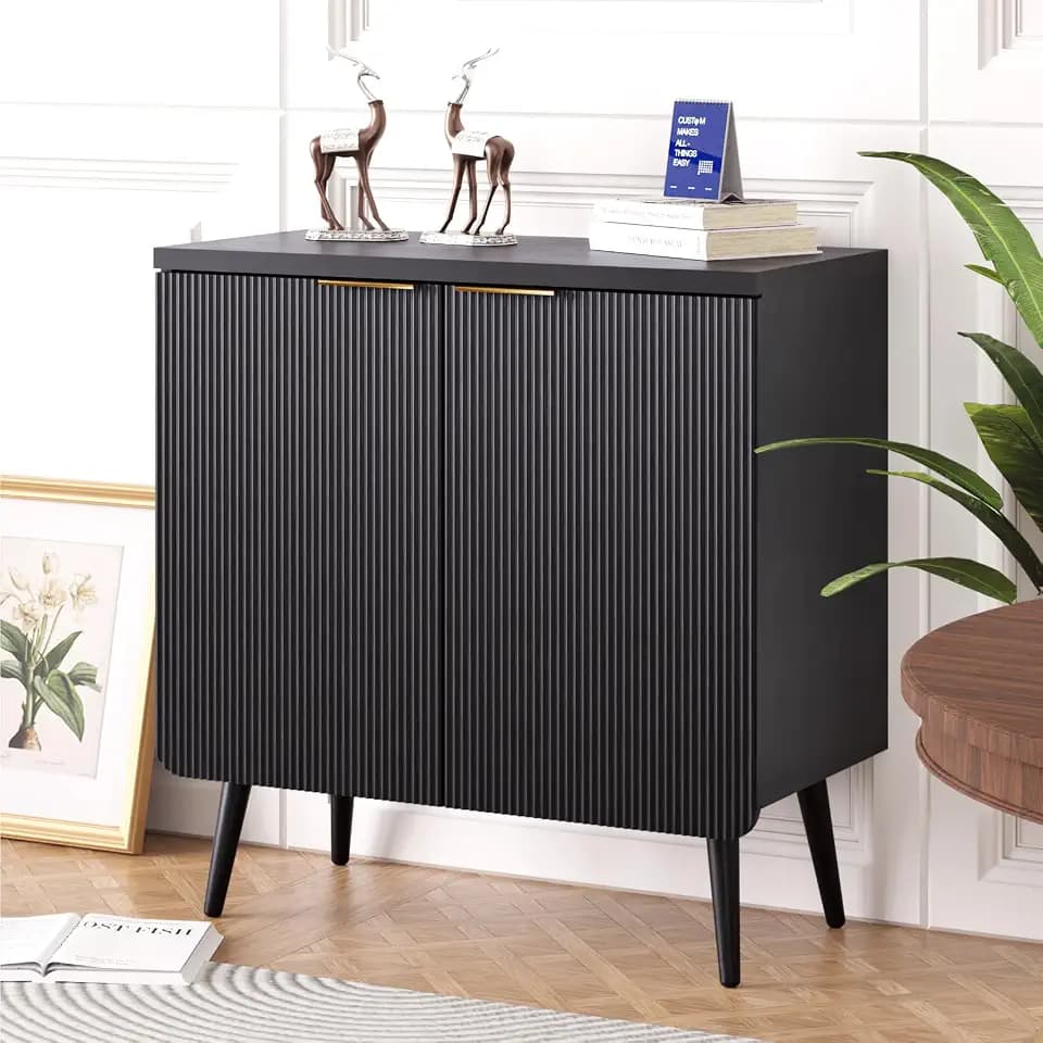 FONTOI Buffet Cabinet with Storage, Fluted Multifunctional Storage Cabinet with 2 Doors, Sideboard Buffet Credenzas for Living Room, Entryway, Hallway, Black