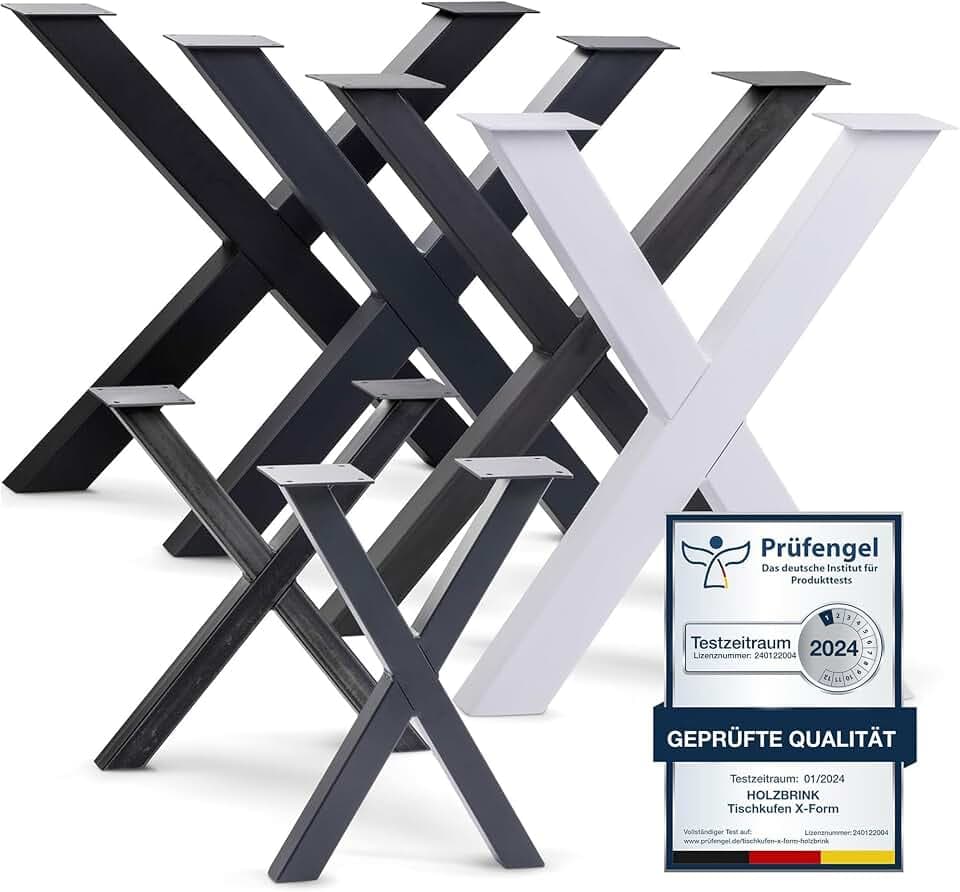 HOLZBRINK Tischbeine Metall Grau X-Form | Design Tischkufen/Tischgestell für Couchtisch, Esstisch, Schreibtisch, Sitzbank | 1 Stück Möbelfüße 30x43 cm