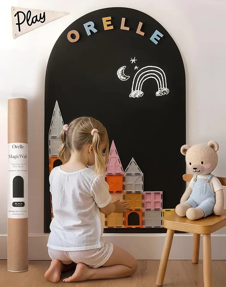 Orelle MagicWall | Magnetic Arch Wall Decal – Repositionable & Renter-Friendly | Peel & Stick Magnetic Wall Decal Chalkboard | Playroom Essentials | Large 24 x 39” | Black