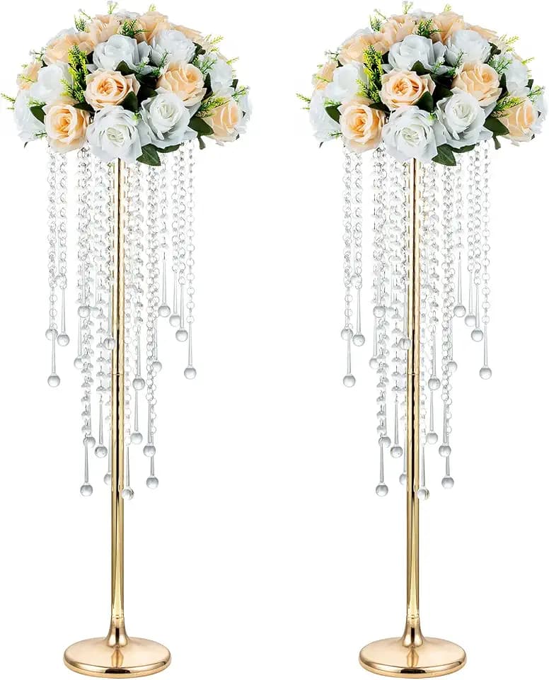 NUPTIO Tall Gold Centerpiece for Table, Metal, 29.5", 2 Pcs
