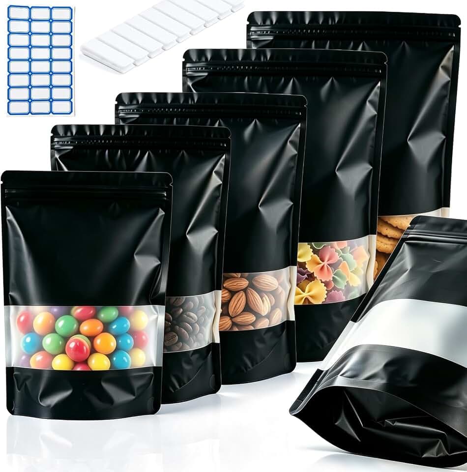 200pcs Black Mylar Bags 8x12 Stand Up Resealable Mylar Bags with Window