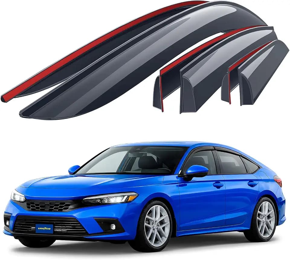 Goodyear Shatterproof Window Deflectors for Honda Civic 2022-2026 Hatchback, Tape-on Rain Guards, Window Visors, Vent Deflector Visor, Car Accessories, 6 pcs. - GY008870