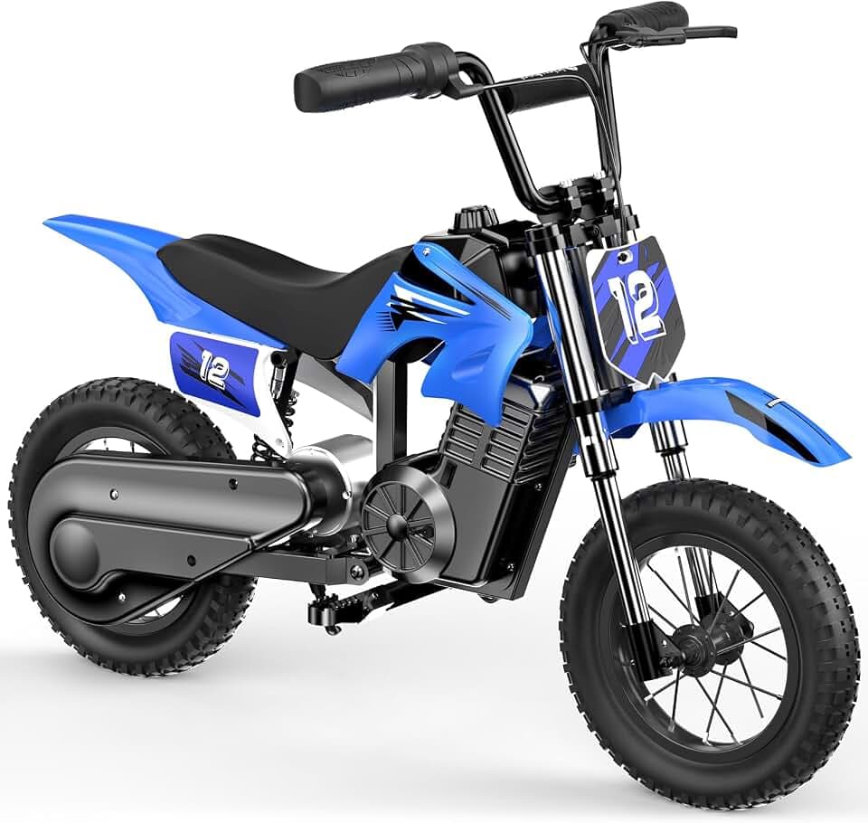 Elektro Motorrad Kinder, Elektromotorrad mit 36V 5.2Ah Batterie, 8/13/25 KMH Geschwindigkeitsmodus, 22 km Reichweite, 12 Zoll Luftreifen, LED, doppelte Stoßdämpfung, Motorrad für 3–10-Jährige