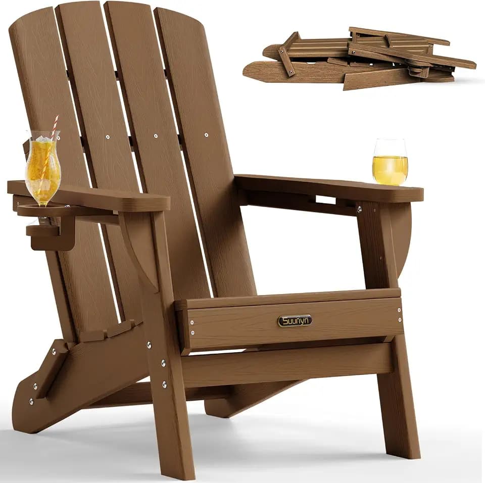 Folding Adirondack Chair, HDPE, 2 Cup Holders, Brown