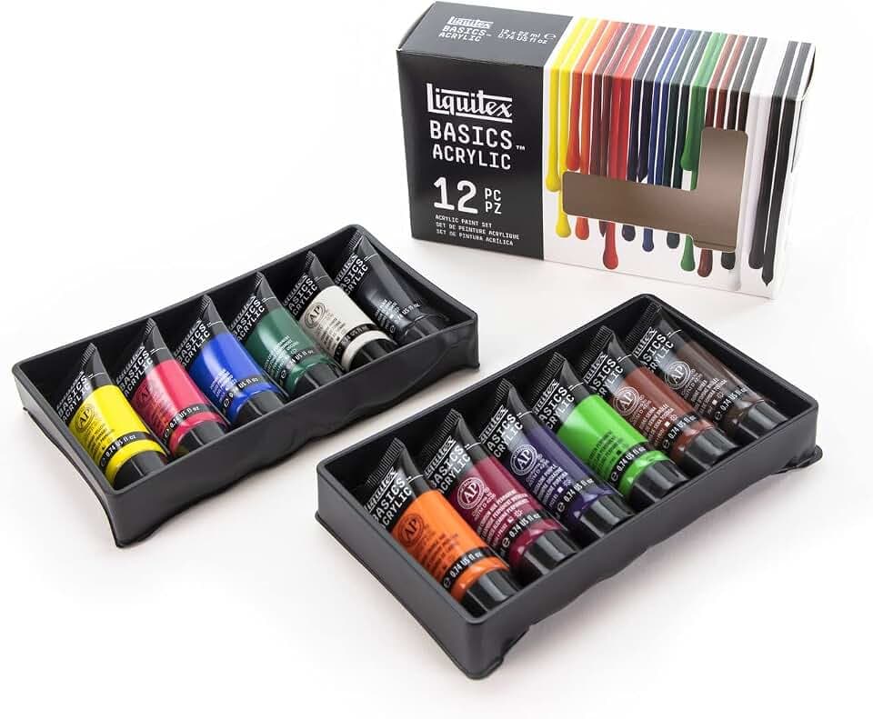 Liquitex 3699403 Basics Acrylfarben Set – 12 x 22ml Tuben, lichtechte Künstler-Acrylfarben, mittlere Viskosität, brillante Farben, ideal für Leinwand, Acrylmalerei & Basteln
