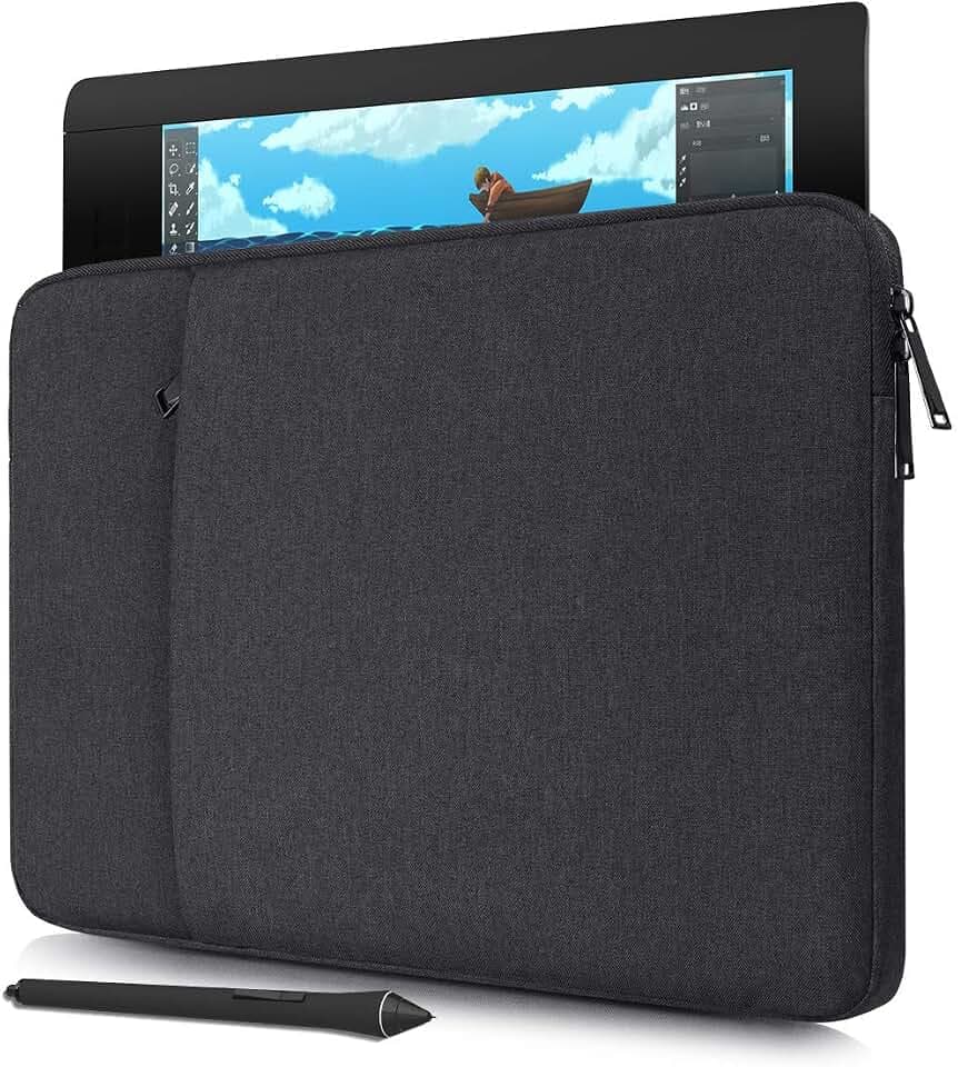Portable Drawing Tablet Sleeve Carrying Case for HUION KAMVAS 13/ Inspiroy 2 Large/H1060P/H950P, XP-Pen Deco 01 V3, Black