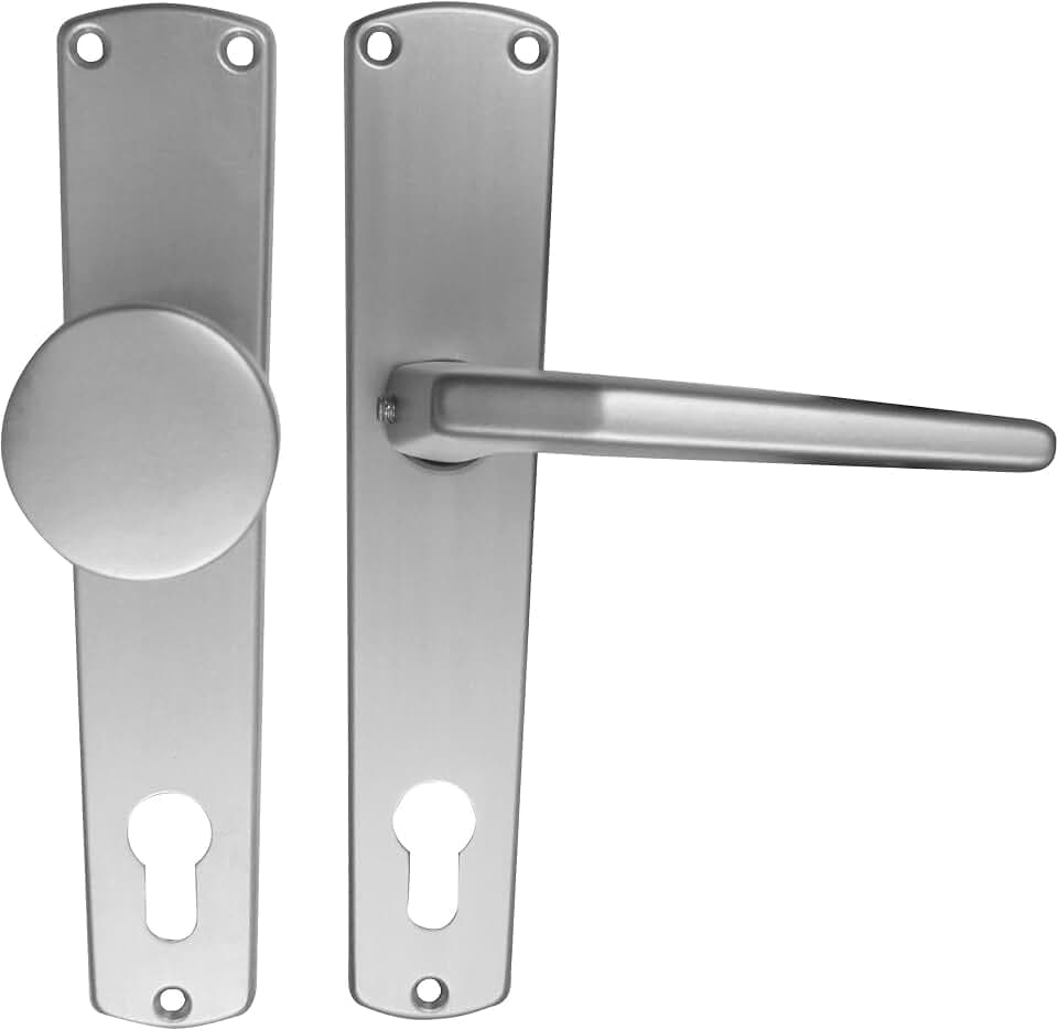 Alpertec aluminium Maria - LS Langschildgarnitur für Wohnungseingangstüren in eloxiert PZ Knopf/Drücker, 72 mm, silber, 40401020K1