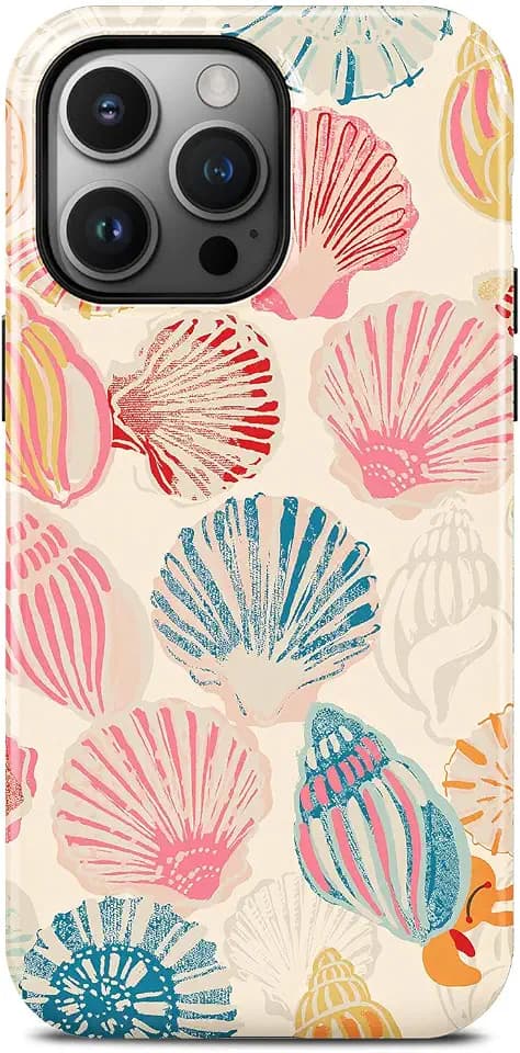 Cute Pink Seashell Art Phone Case for iPhone 14 Pro, Compatible with Magsafe, Trendy Ocean Summer Coastal Beach Aesthetic Magnetic Slim Silicone Shockproof Protective Women Girl Cover Case