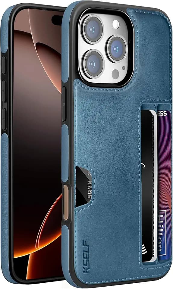 Leather Case for iPhone 16 Pro with Card Holder Soft Leather Wallet Case, Protective Slim Shockproof Phone Cover for Man Women (Blue)
