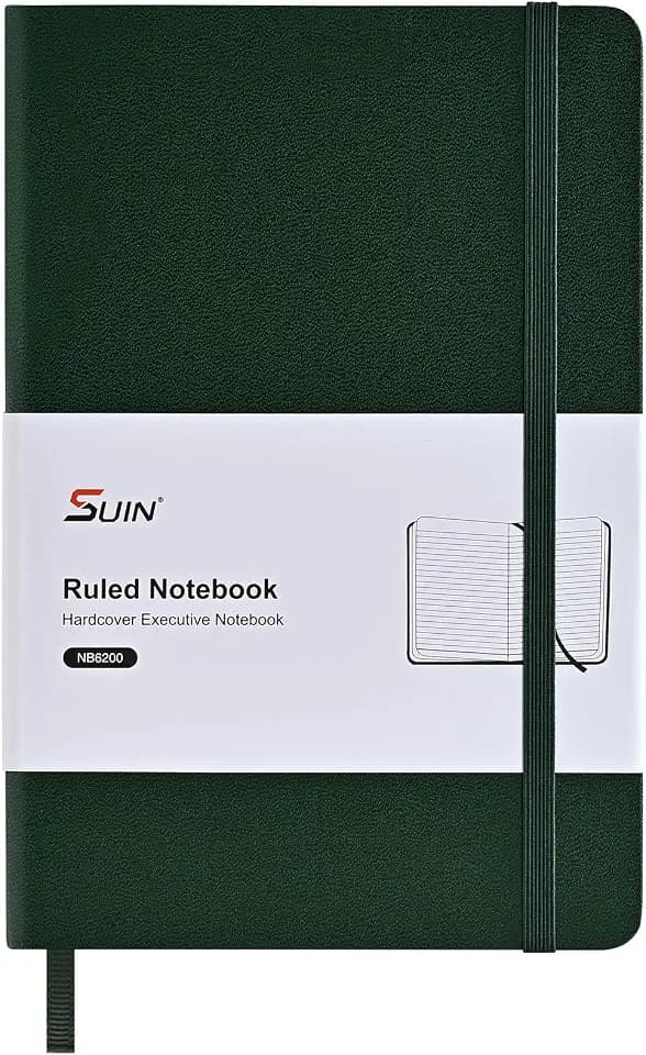 SUIN Professionelles A5-Notizbuch für die Arbeit, liniert, 100 g/m² Augenpflegepapier, Kunstledereinband, A5-Tagebuch für Business, Schule und Notizen, Grün, 1 Stück