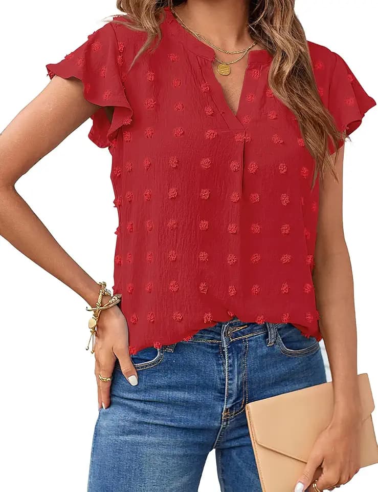MEROKEETY Womens Summer Ruffle Sleeve V Neck Blouse Casual Shirts