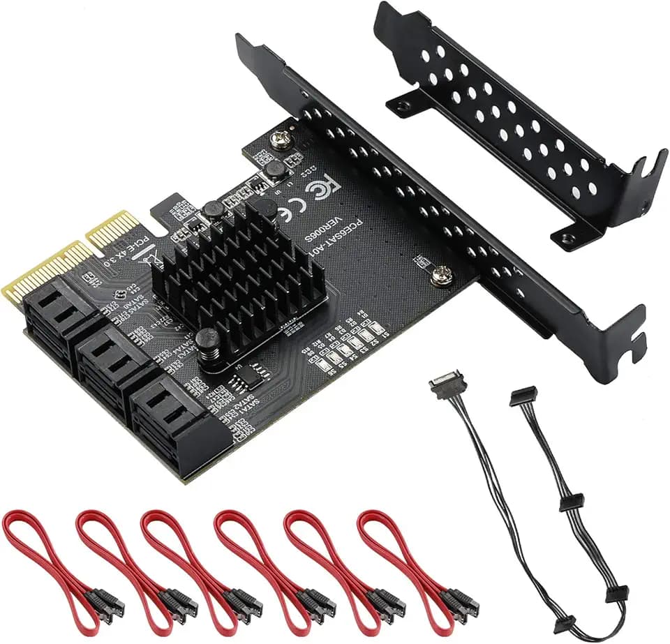 6 Port SATA PCIe 3.0 Expansion Card - ASM1166 Chipset | PCIe x4/x8/x16 Slot Compatible | Windows 10/8/7/XP & Linux Support | Non-RAID Controller Card for Desktop PC (6X SATA 6Gbps Ports)