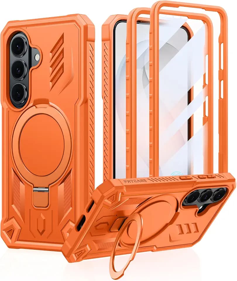 FNTCASE for Samsung Galaxy S26 Case with Magnetic Kickstand Orange