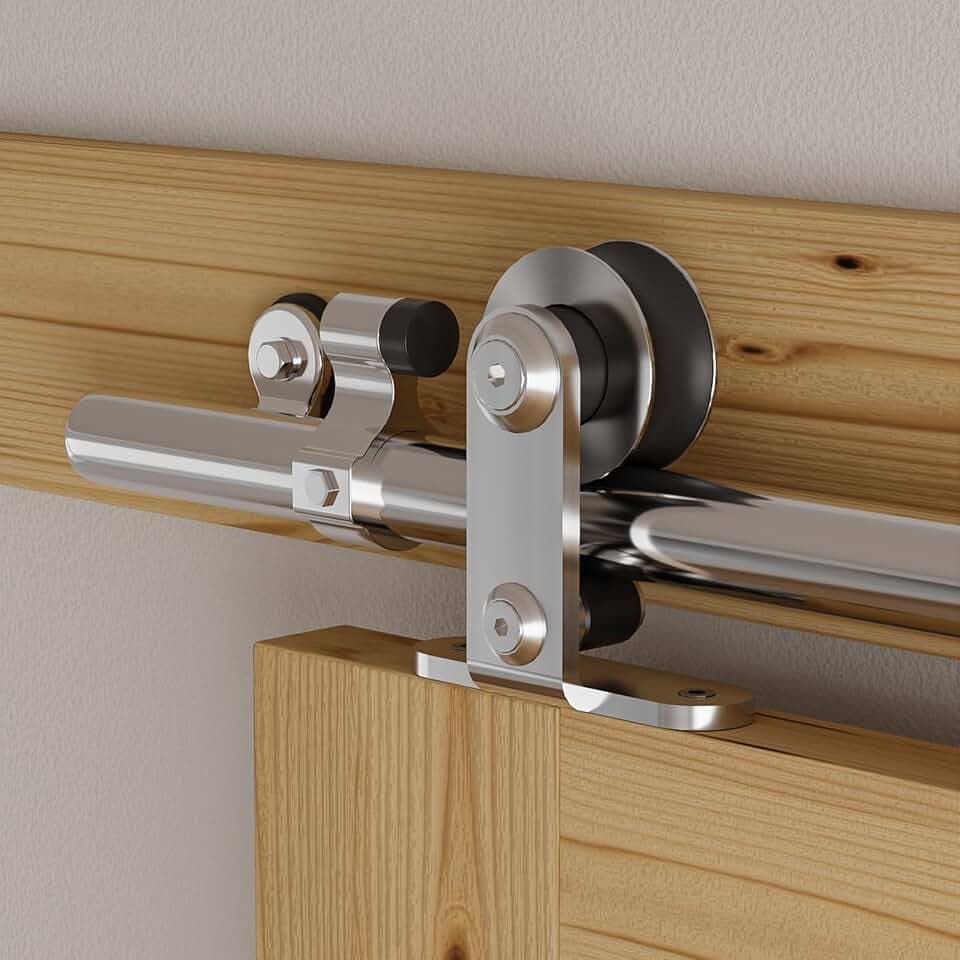 Schiebetürbeschlag Edelstahl 200cm Schiebetüren Schiebetürsystem Komplettset Laufschiene Rollen Set für 1 Holztür 100cm Breit, T Form