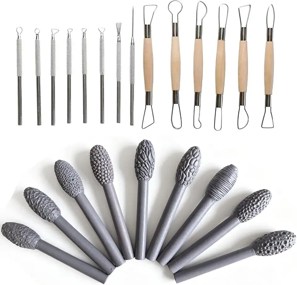 Texture Tool Sets for Clay Art - 9/23pcs Oval Clay Modeling Pattern Rollers Kit with Ergonomic Handles, Small Clay Texture Rollers for Polymer Clay, Pottery (9pcs Single Head +14pcsClay Texture Tools)