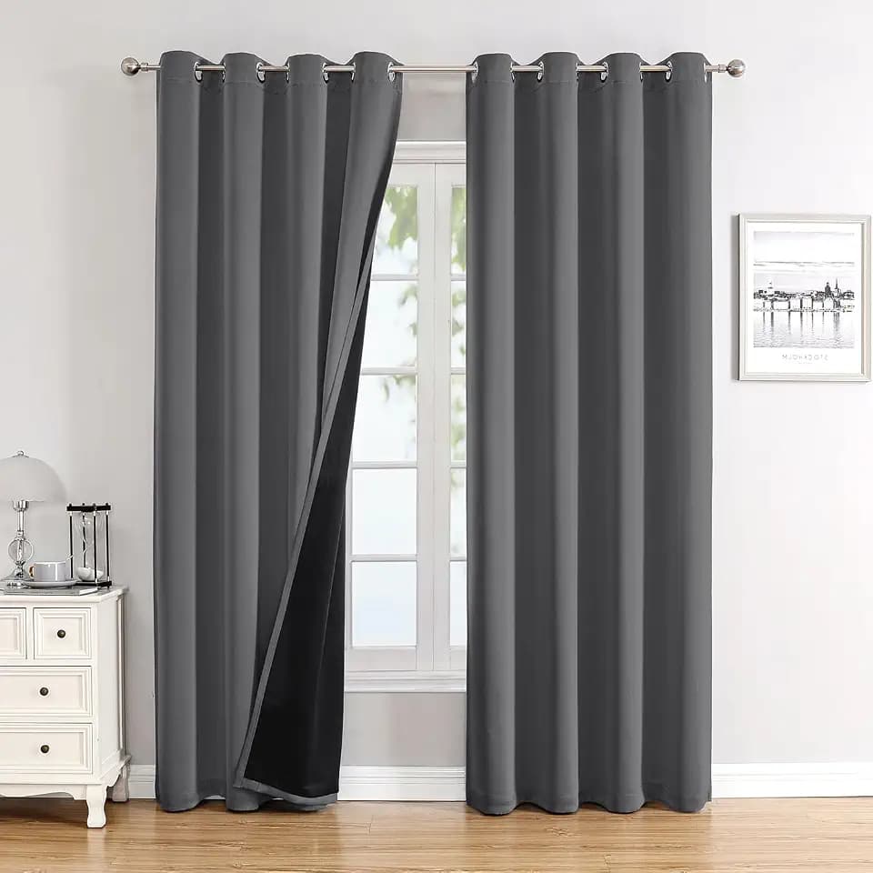 ChrisDowa 100% Blackout Curtains for Bedroom 95 Inches Long 2 Panels Set