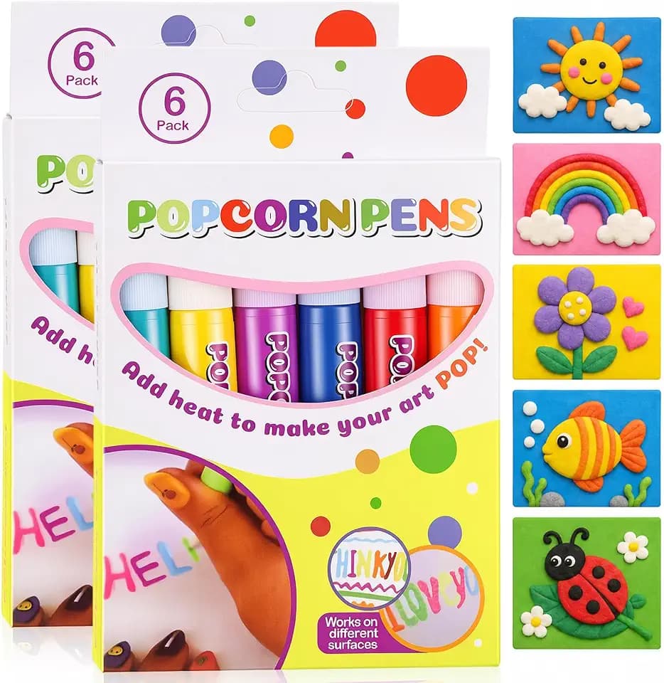 12Pcs Popcorn Pens,3D Art Drawing Pen,6Colors,Diy Popcorn Bubble Drawing Pen,Suitable For Making Birthday Cards And School Drawing Projects
