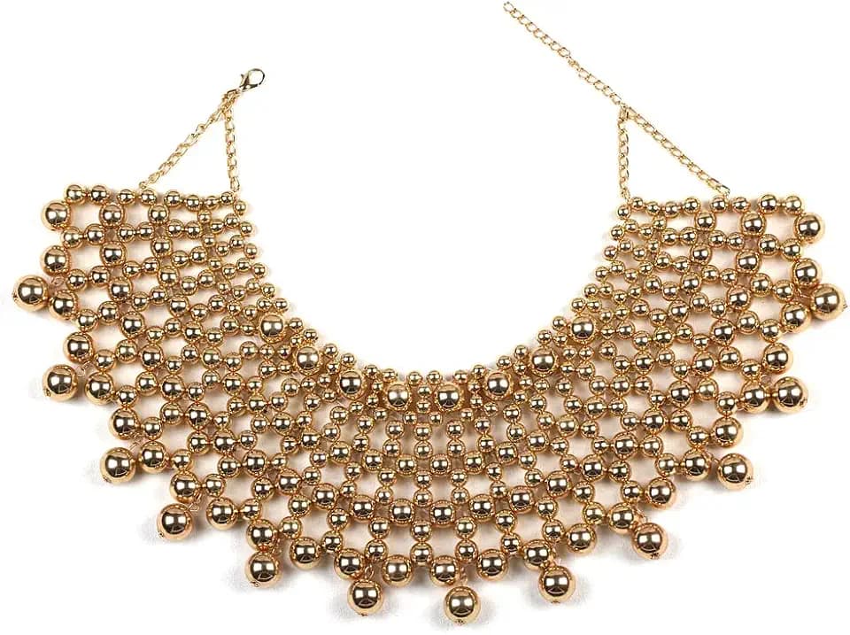 Big Chunky Ball Beaded Choker Collar Pendant Necklace for Women Handmade Chain Metal Statement Jewelry