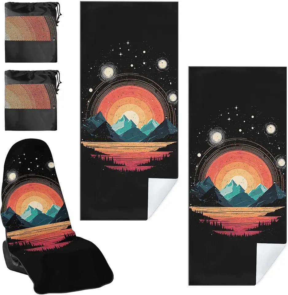 2 Pack Car Towel Seat Covers with Storage Bag, Multifunctional Towel for Gym Outdoor Sport, Picnic, Beach, Pet Dog Travel,Non-Slip Washable Car Seat Protector (Mountain Galaxy)