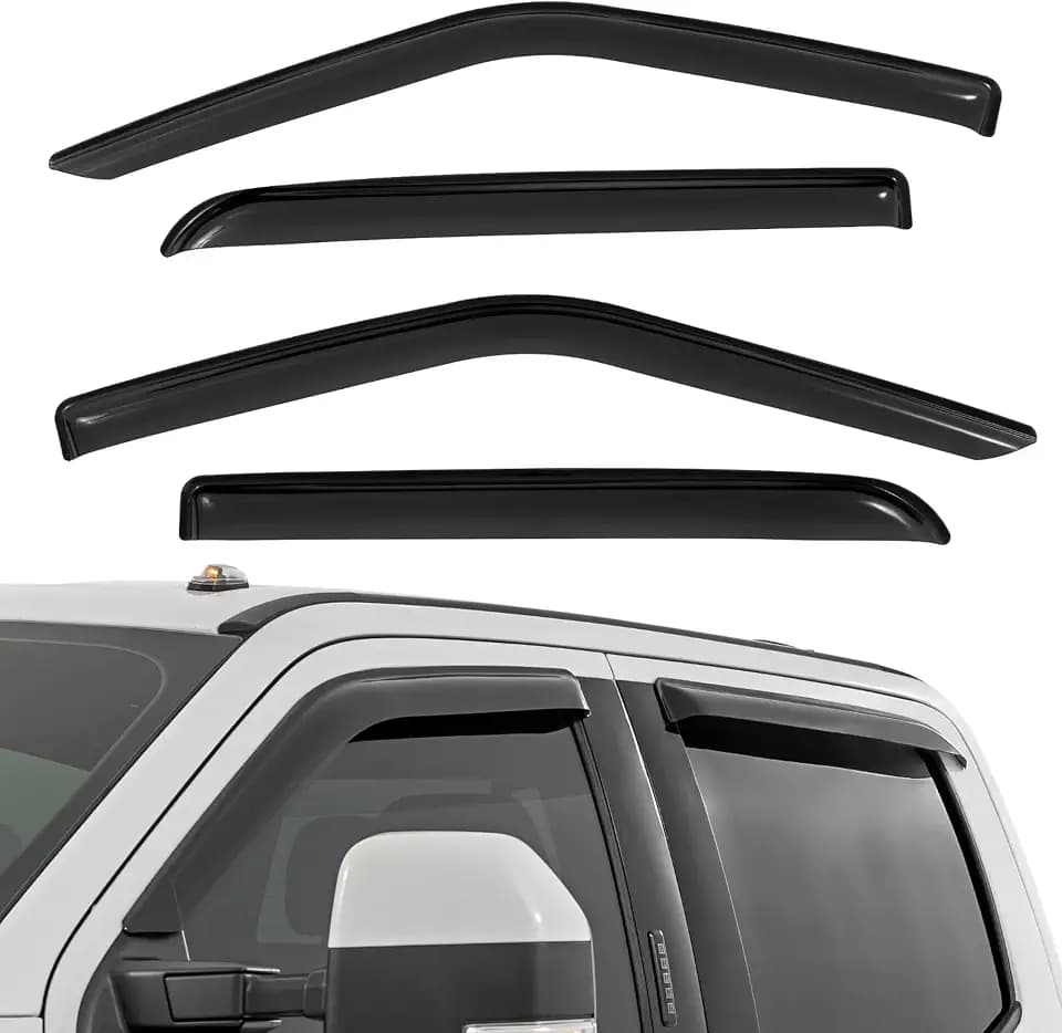 Rough Country Tape-on Window Rain Guards for Ford F-150,Lightning, F-250, F-350, Raptor Crew Cab (2015-2025) - Low Profile Window Visors, 4-Pc Rain Guard for Trucks