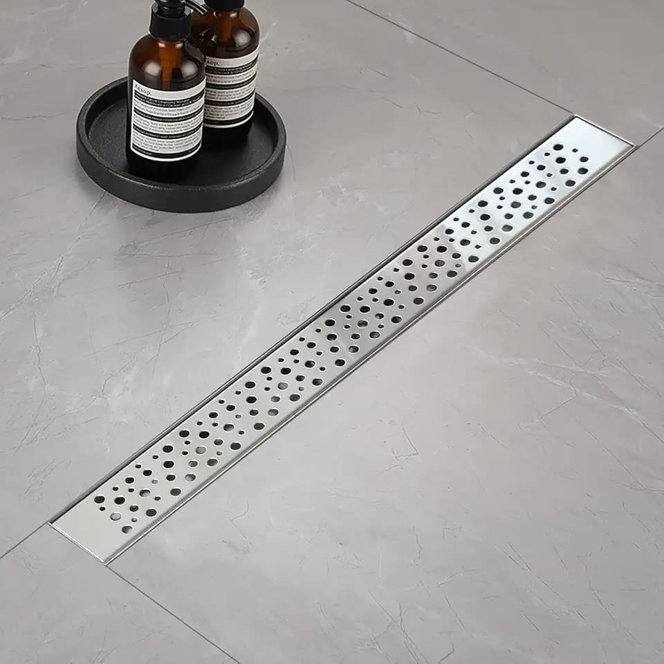 Duschrinne, Blase Duschrinne extra flach, Edelstahl Bodenablauf Komplettset mit Siphon Haarsieb (60cm)