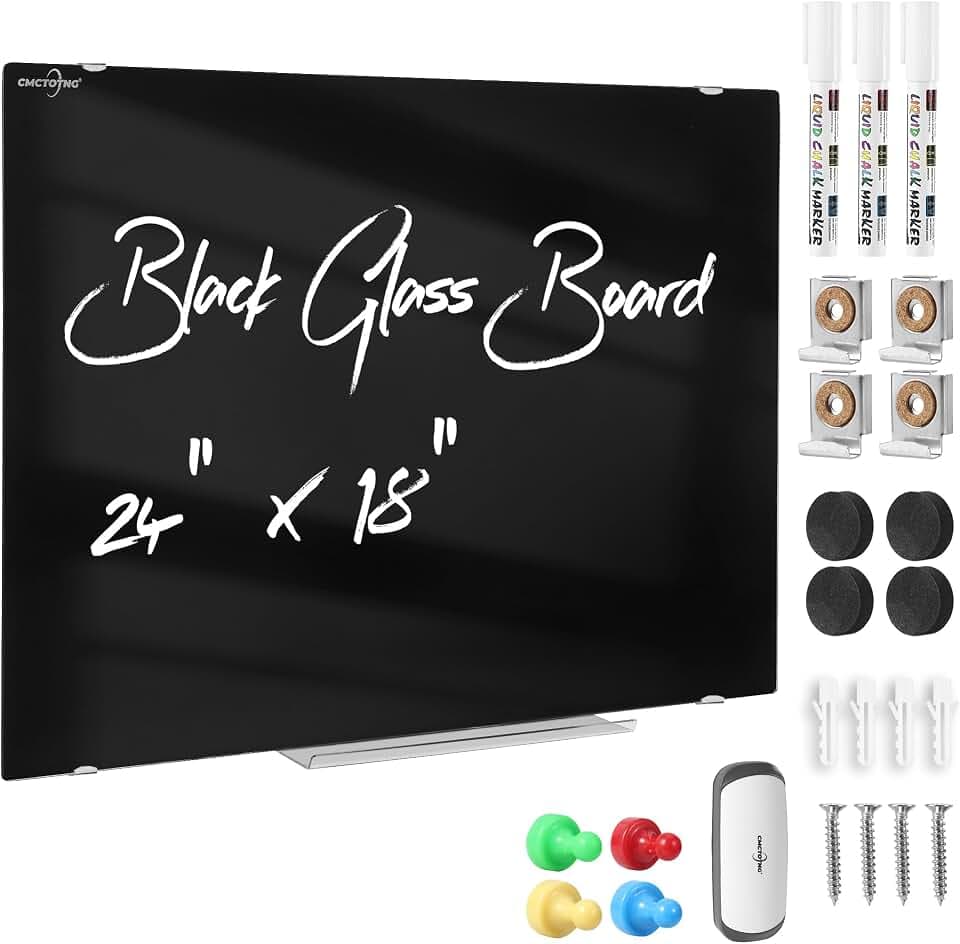 Black Glass Magnetic Dry Erase Board 24"x18" for Wall Office