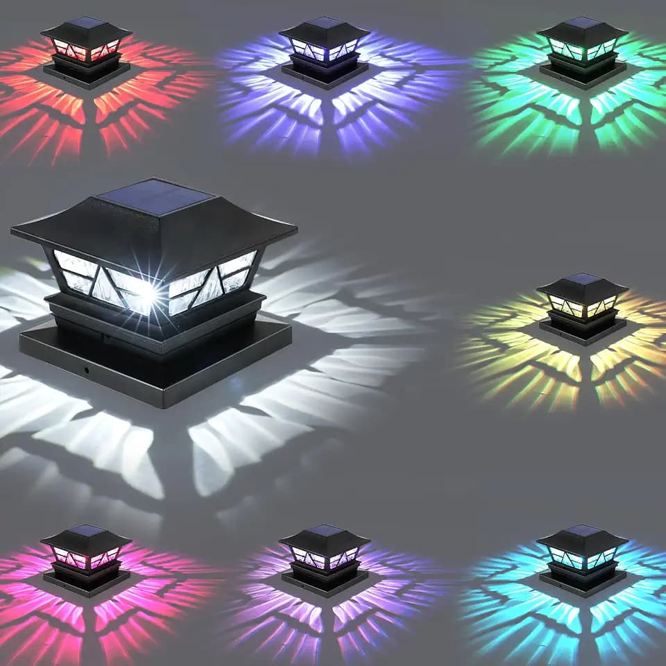 Solar Post Lights Outdoor Waterproof RGB Color Changing Modes Fence Post Cap Lights, Deck Post Lights Solar Powered for 4x4 5x5 6x6 Wooden or Vinyl Yard Garden Patio Decor, Black(8 Pack)