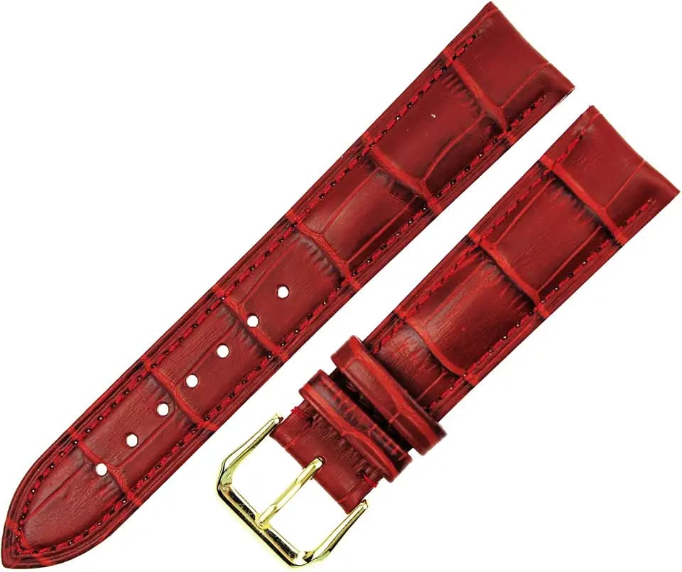 RECHERE Leather Watch Band Strap Gold Pin Buckle Black Brown Blue Red White