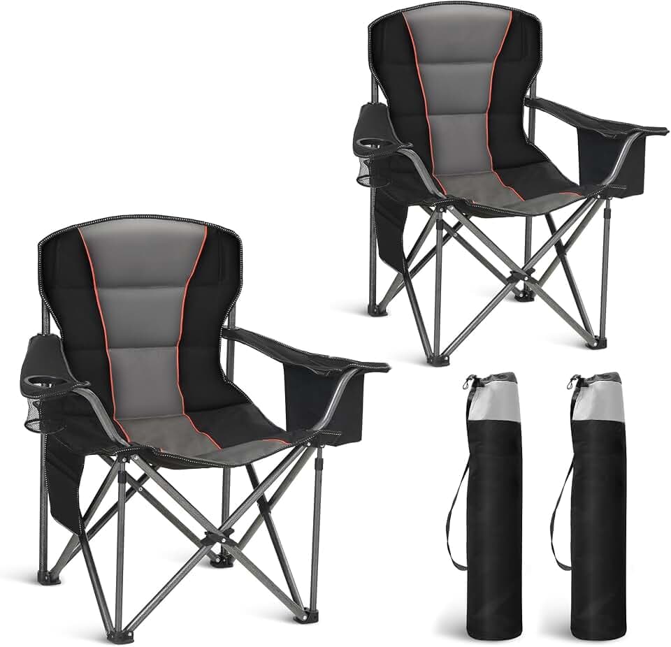 HIGH POINT SPORTS Campingstuhl Faltbar 200kg Klappstuhl Gepolstert mit Getränkehaltern Faltbarer Angelstuhl XXL mit Armlehnen Outdoorstuhl