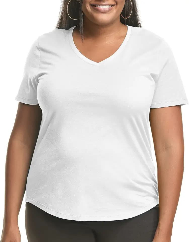 Hanes Women's Just My Size Plus Size Cotton Jersey T-Shirt, Short Sleeve V-Neck Tee