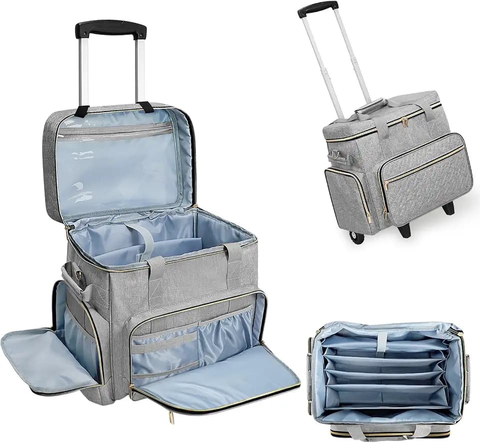 LIWSHWZ Rolling Teacher Bag With Wheels,Teacher Bag with Accordion File Organizer for up to 15.6" Laptop,Thickened Trailer Leg Detachable Trolley for Teaching& Office Supplies Storage（17.3×9.8×13.4"）