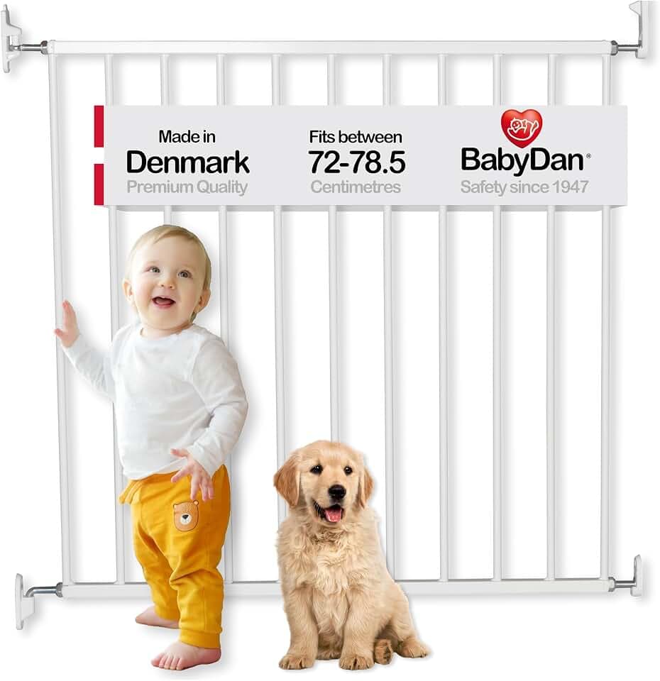 BabyDan Aarhus, 72-78,5 cm, Basic Treppenschutzgitter/Babygitter/Sicherheitsgitter, Metall, Weiß, Hergestellt in Dänemark - (Haustiergitter/Hundegitter)
