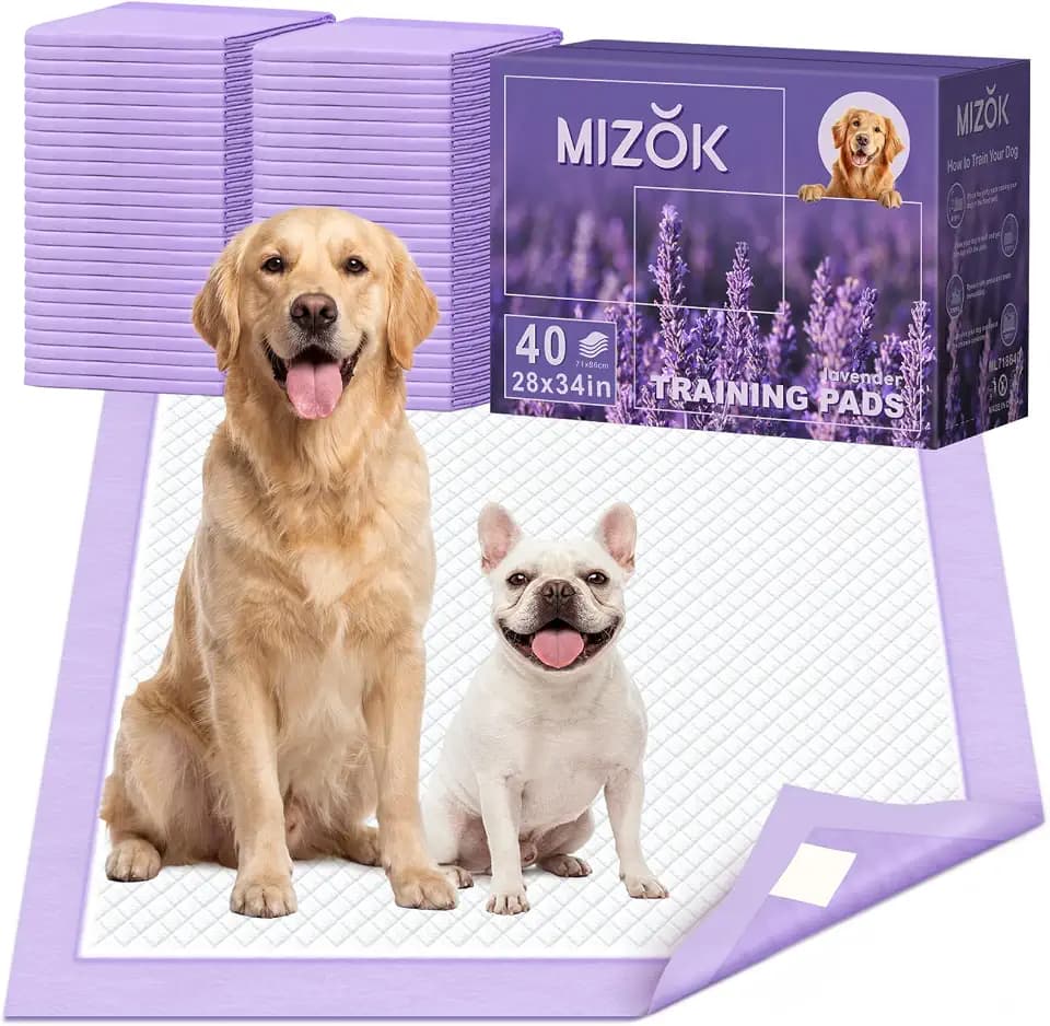 MIZOK Dog Pee Pads Wee Wee Pads Lavender Odor Control X-Large 28x34in 40Ct