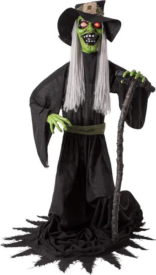 Halloween Animatronic Jump-Scare Witch Decoration, Sound Activated, Red Eyes, Spooky Sounds, Halloween Decor for Indoor/Outdoor Haunted House Prop