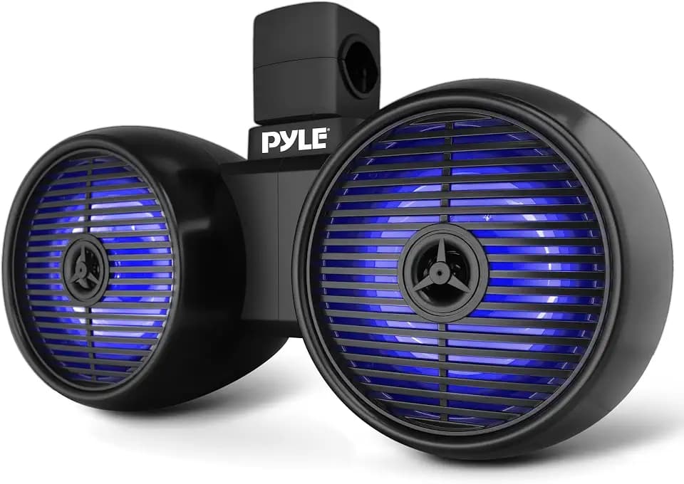 Pyle 8" Bluetooth Marine Wakeboard Speakers – Dual 2-Way Waterproof Box System with LED Lights, Woofer & Tweeter, Heavy-Duty ABS, Roll Cage Mount for Boat, ATV, UTV, Jeep