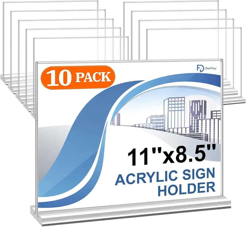 Daofary 10 Pack Acrylic Sign Holder 8.5 x 11 Horizontal, Double-Sided Stand up Table Top Sign Holders, Clear Acrylic Picture Frame Menu Flyer Paper Holder Display Stand for Office Business Store Wedding Party