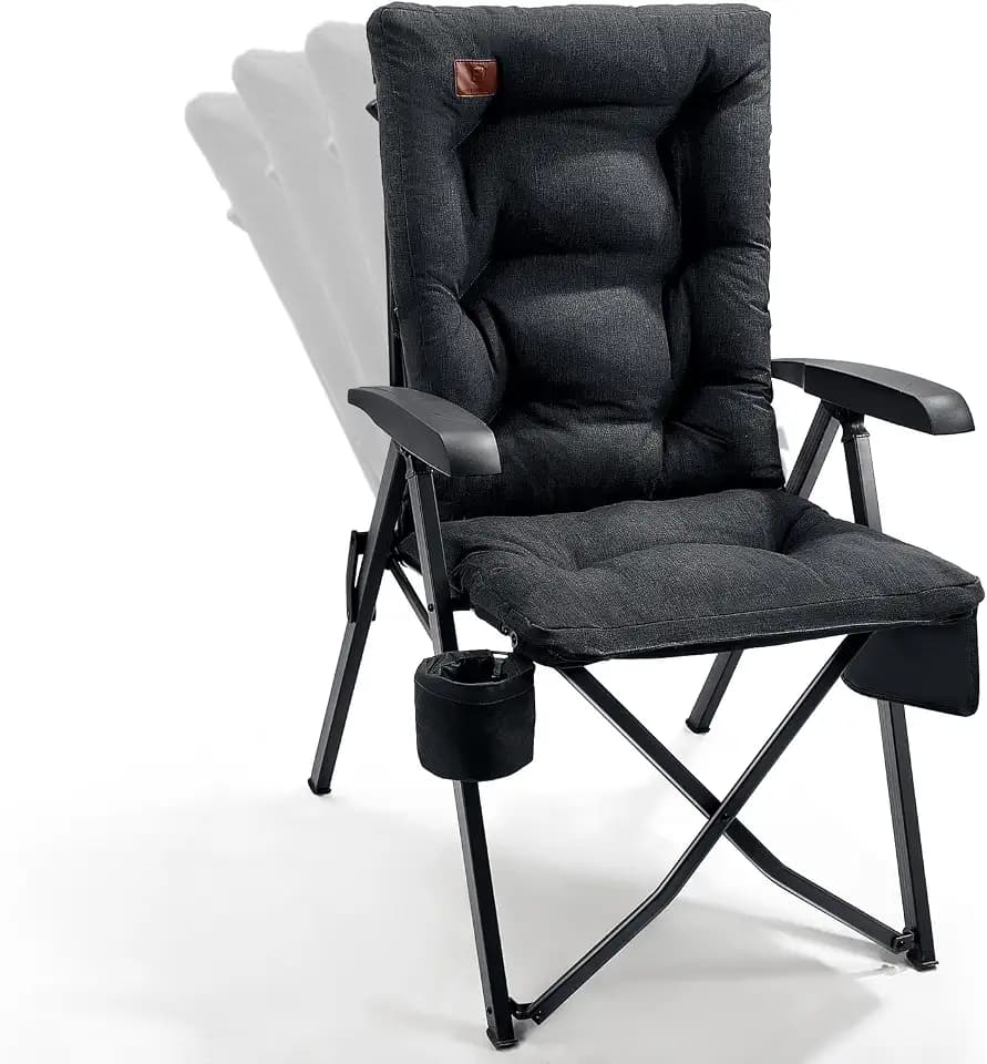EVER ADVANCED Campingstuhl Faltbar Rückenverstellbar Gepolstert bis 150KG | Klappstuhl mit hoher Rückenlehne, 4-fach verstellbar, dicke Polsterung, Seitentasche&Getränkhalter, für Camping, Wohnmobile
