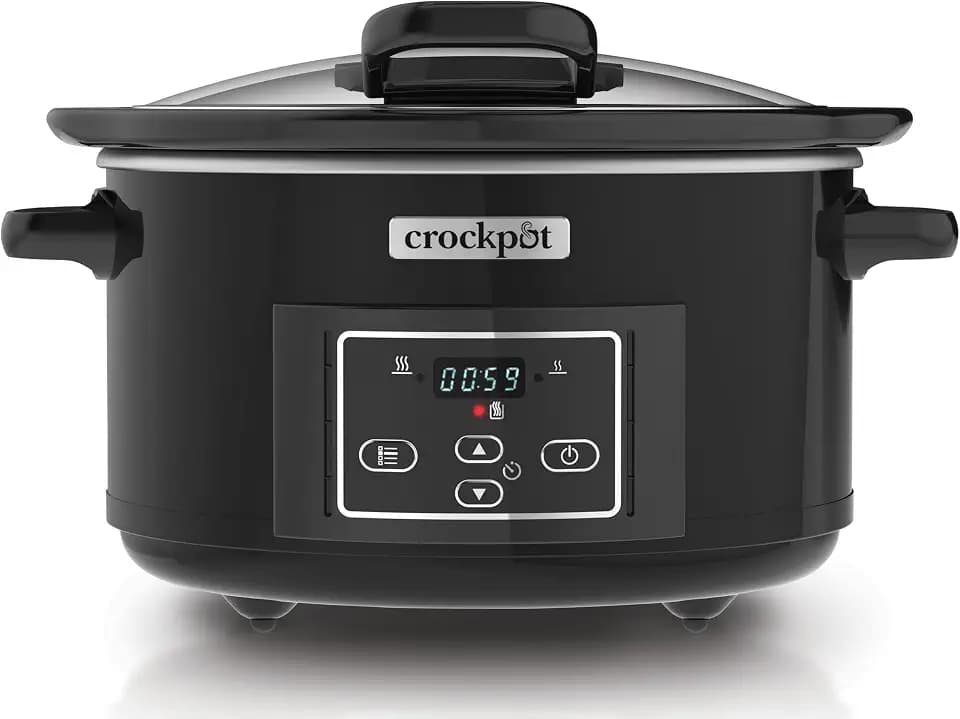 Crockpot Digital-Schongarer Slow Cooker mit Scharnierdeckel | 4,7 l (4-5 Personen) | einstellbare Garzeit | Schwarz (Rostfreies Metall) [CSC052X]