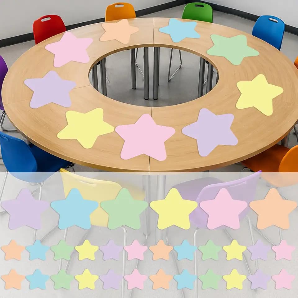 48Pcs Large Star Dry Erase Dots for Classroom Table, 12inch, Pastel