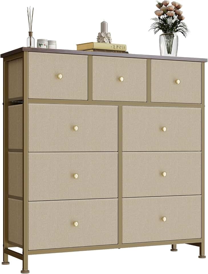 Fabric Dresser for Bedroom with 9 Drawers, Storage Tower