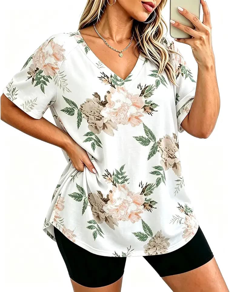 Plus-Size Tops for Women Short Sleeve T Shirts V Neck Tunic Tops XL-5XL