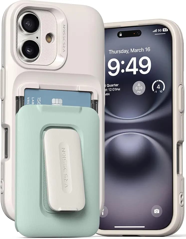 VRS DESIGN Orb Case for iPhone 16 (2024), Premium Card Wallet Case [3 Cards] Durable Built-in Stand Cover Compatible with iPhone 16 (Marine Green)