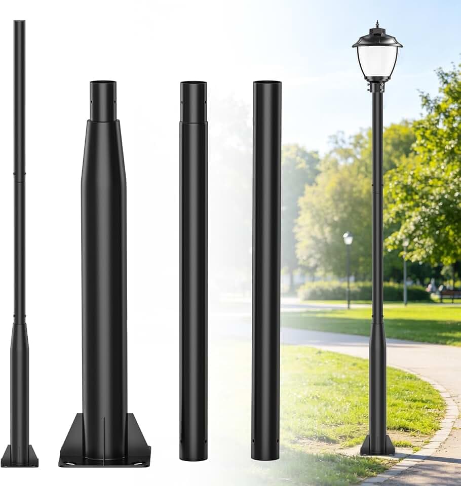 10FT Street Light Pole for Post Top Light, Heavy Duty Galvanized Steel Outdoor Light Pole for LED Post Light, Waterproof Post Mounting Pole for Backyard, Patio, Pathway, Parking Lot