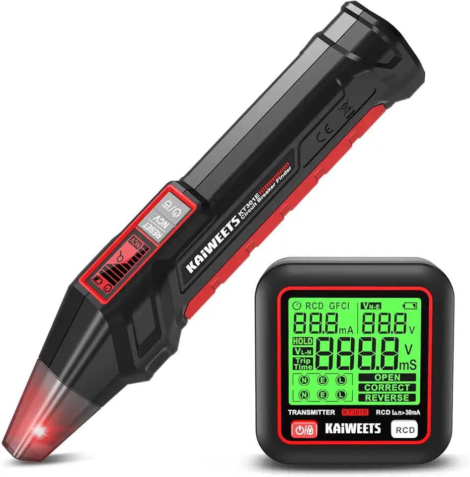 KAIWEETS Sicherungsfinder Set mit 2,2 Zoll LCD, Steckdosentester mit RCD-Test zur Verdrahtungsprüfung, Stromkreisfinder mit NCV und LED-Taschenlampe für Elektriker und Heimgebrauch